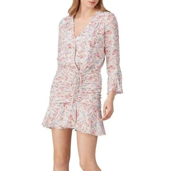 Veronica‎ Beard Sean White multi color floral silk ruched dress size 4 - Picture 1 of 10